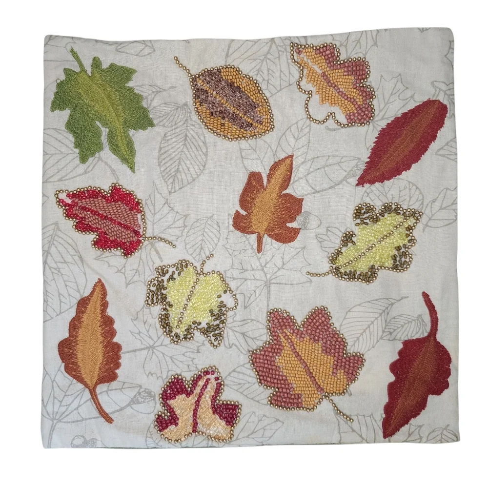 PIER 1 IMPORTS Fall Embroidered Beaded Leaves pillow cover, set of 2